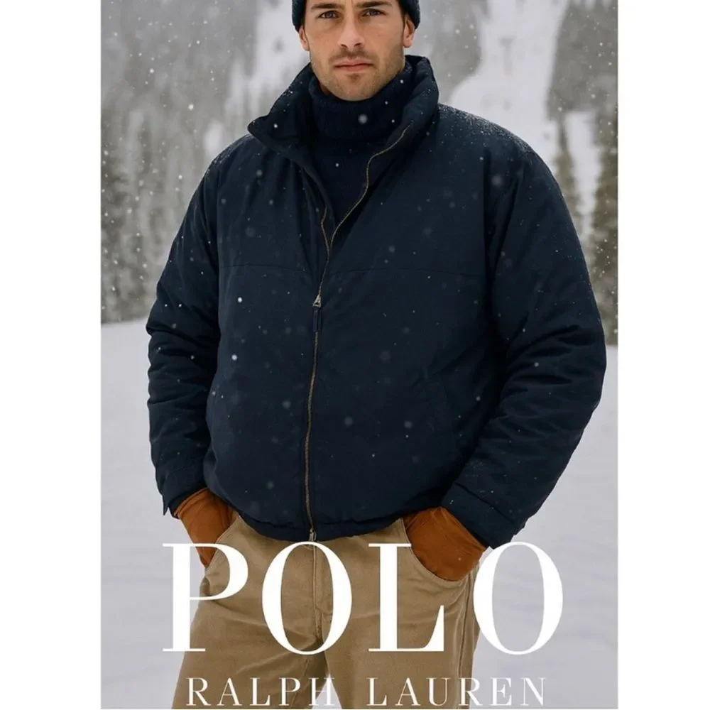 POLO Down Feather Winter Coat Bomber Jacket Navy Blue Thick Heavy Warm Luxe Rare